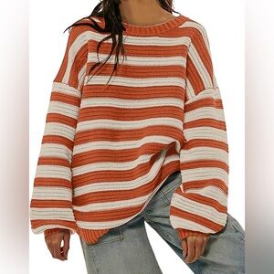Textured Striped Orange Oversized Knit Sweater🧡